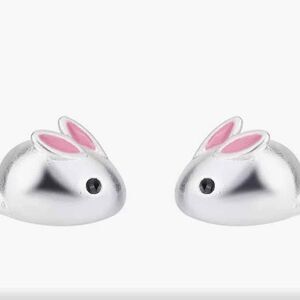 Pink Ear Bunny Rabbits Stainless Steel Stud Earrings 8mm Hypoallergenic